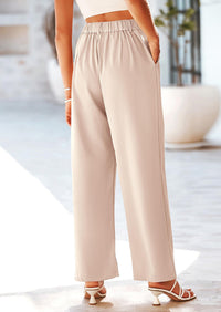 Casual Wide Leg High Elastic Waisted Long Work Pants