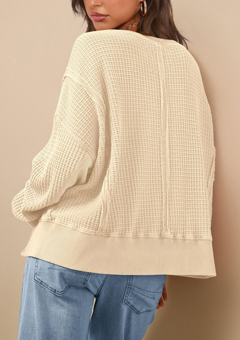 PRETTYGARDEN Oversized Sweatshirt for Women Fashion Crewneck Long Sleeve Pullover Waffle Knit Tops Fall Trendy Clothes