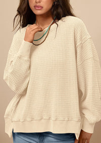 PRETTYGARDEN Oversized Sweatshirt for Women Fashion Crewneck Long Sleeve Pullover Waffle Knit Tops Fall Trendy Clothes