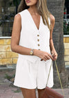 PRETTYGARDEN Women's Summer 2 Piece Outfits Sleeveless Matching Sets Button Down V Neck Vest Waistcoat and Pockets Shorts