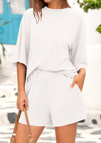 Short Sleeved Top And Casual Shorts 2-Piece Set With Pockets