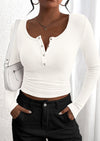 BTFBM Women Long Sleeve Shirts Fall Tops V Neck Button Up Slim Fit Ribbed Knit Solid Color Casual Shirts