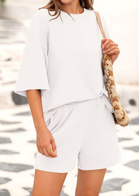 Short Sleeved Top And Casual Shorts 2-Piece Set With Pockets