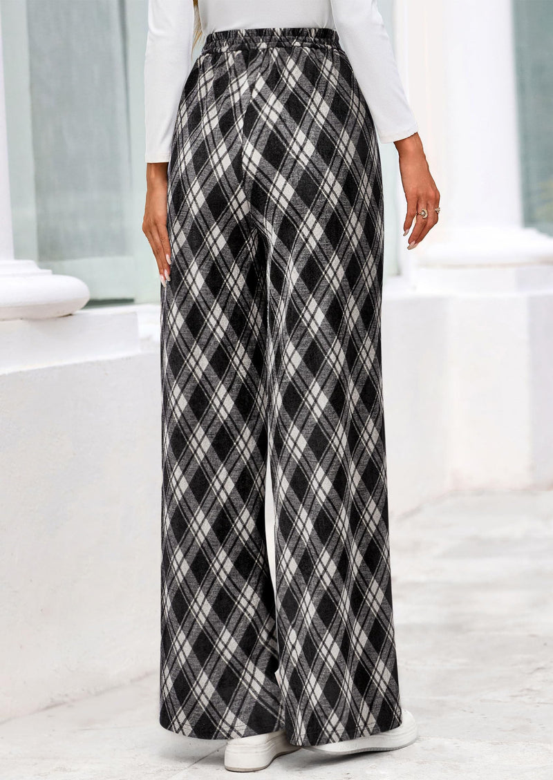 PRETTYGARDEN Casual Women's Pants Elastic Waist Palazzo Long Stretchy Wide Leg Trousers Knit Fall Outfits with Pockets PRETTYGARDEN