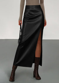 PRETTYGARDEN Womens Faux Leather Skirt Fall Bodycon High Waisted Slit Dressy Casual Winter Maxi Long Pencil Skirts
