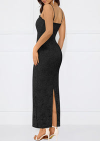 Elegant Spaghetti Strap Lace Floral Bodycon Maxi Dress