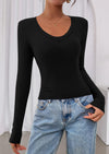 PRETTYGARDEN Womens Long Sleeve T Shirts Fall Trendy Deep V Neck Slim Fit Basic Crop Tops Casual Going Out Top