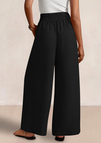 Casual Elastic Waist Loose Flowy Palazzo Pants Trousers with Pockets