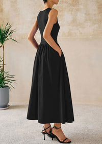 Casual Sleeveless Patchwork Knit Flowy Beach Maxi Dresses