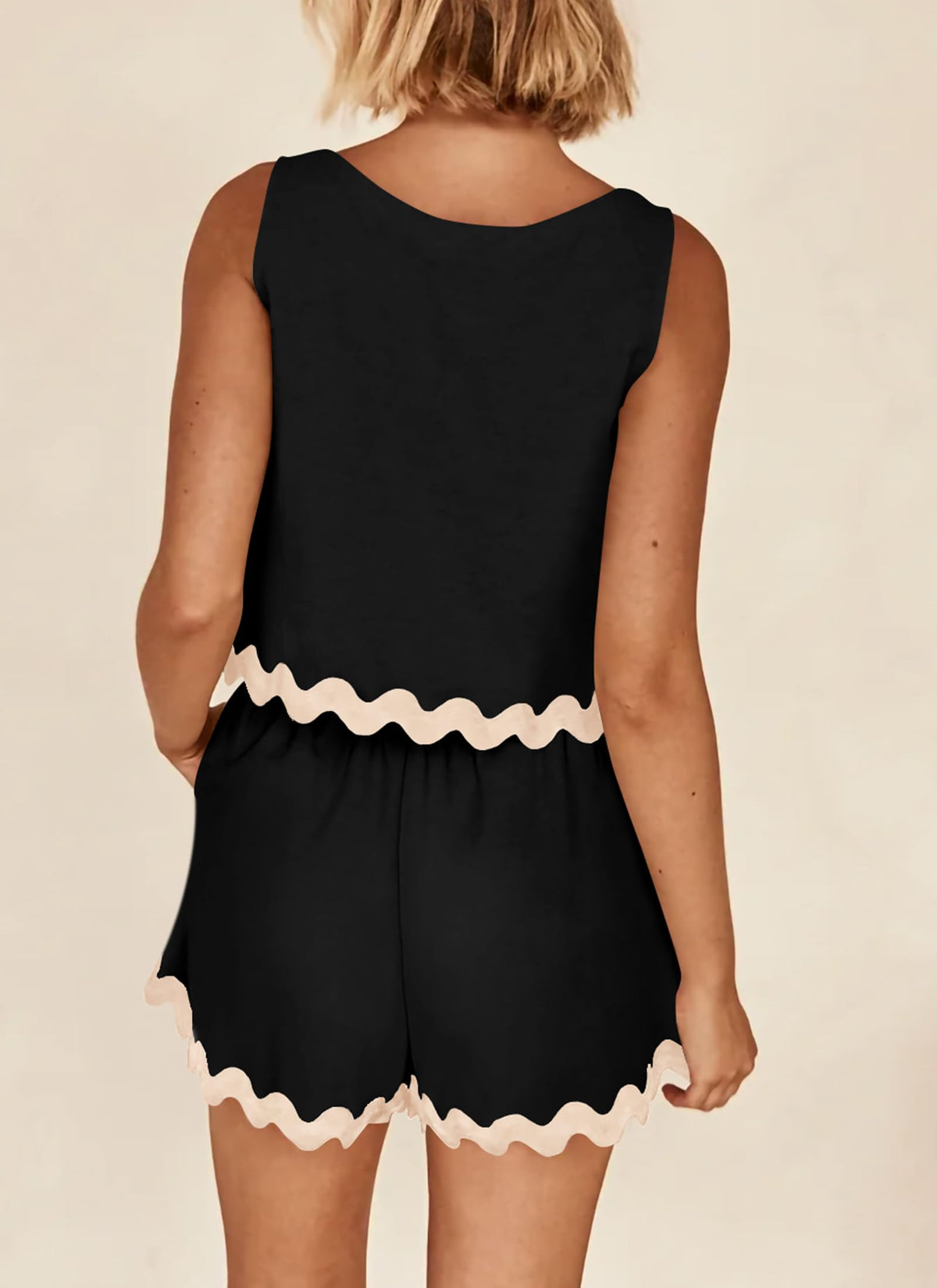 Beach Vacation Cropped Tank Top High Waist Shorts Two Piece Set