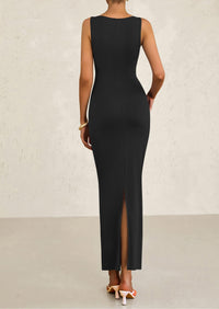 Sleeveless Ruched Bodycon Slit Long Maxi Dresses
