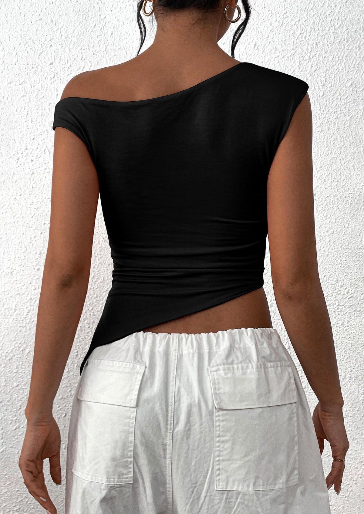 Off The Shoulder Sleeveless One Shoulder Ruched Asymmetrical Y2K Tank Top