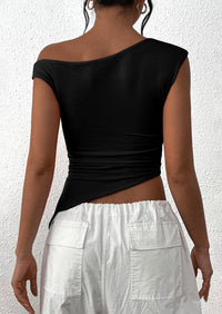 Off The Shoulder Sleeveless One Shoulder Ruched Asymmetrical Y2K Tank Top