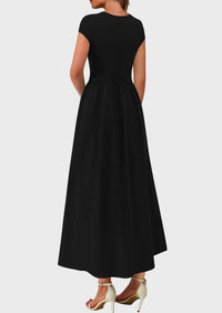 Casual Cap Sleeve Patchwork A Line Flowy Elegant Homecoming Maxi Dress