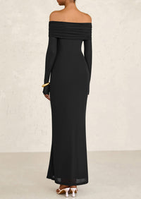 Off The Shoulder Bodycon Long Sleeve Mesh Maxi Dress