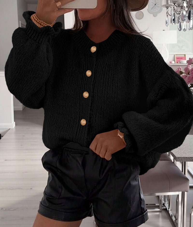 PRETTYGARDEN Womens Cropped Cardigans Trendy PRETTYGARDEN Long Sleeve Cropped Sweaters for Women Ruffle Oversized CardiganRuffle Open Front Chunky Knit Sweater Oversized Button Down Fall Clothes PRETTYGARDEN