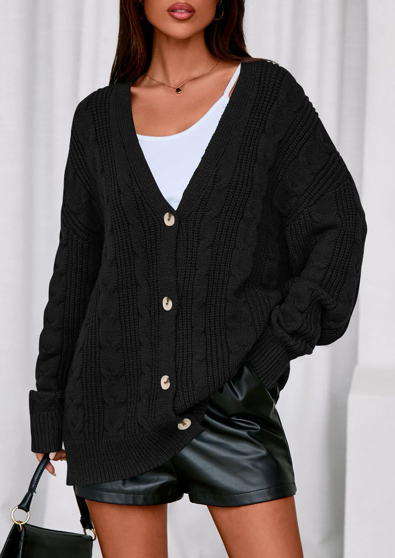 PRETTYGARDEN Women's Cable Knit Sweaters Fall Oversized Chunky Open Front Long Sleeve Cardigan Winter Coats