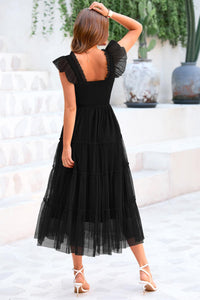 Casual Sleeveless Smocked Ruffle Tulle Flowy Beach Sundress