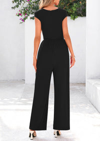 Dressy Ribbed Cap Sleeve Wide Leg Pants Elegant Casual Jumpsuits