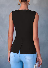 Dressy Business Casual Sleeveless Button Down Blazer Waistcoat