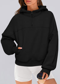 PRETTYGARDEN Womens Hoodies Cropped Fleece Sweatshirts Fall Fashion Quarter Zip Pullover Long Sleeve Tops Winter Clothes