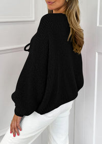 PRETTYGARDEN Women's Tie Front Bow Cardigan Sweaters Chunky Knit Long Puff Sleeve Trendy Fall Winter Jacket Coats