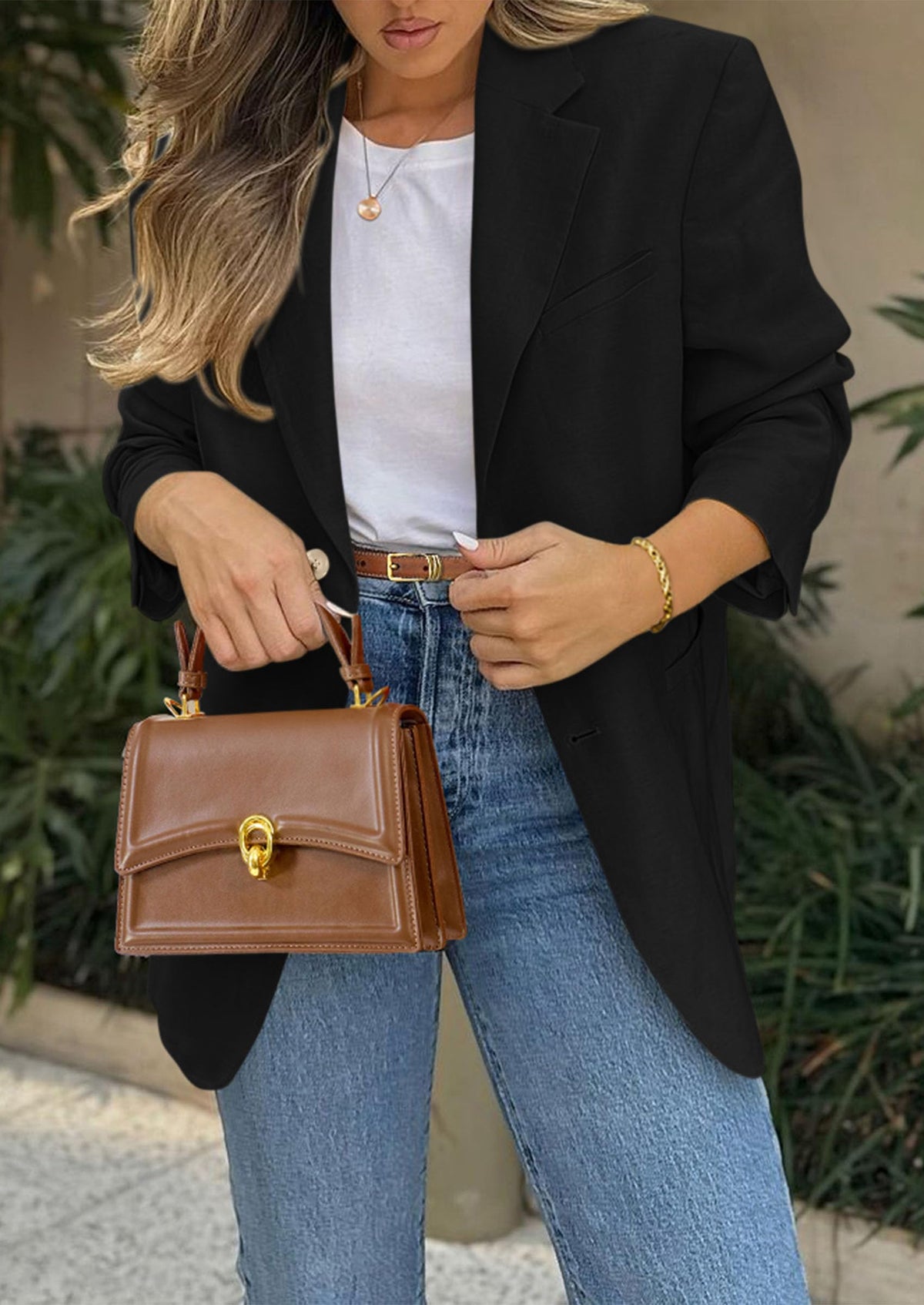Business Casual Long Sleeve Lapel Open Front Suit Jacket Work Blazer with Pockets