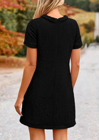 Summer Tweed Crew Neck Short Sleeve A Line Mini Dress
