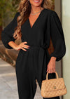 PRETTYGARDEN Women's Fall Jumpsuits Dressy Casual Pants Romper Spring Long Sleeve V Neck Belt Pockets One Piece Outfits