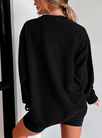 Ribbed Corduroy Crew Neck Long Sleeve Loose Fit Casual Oversized Sweatshirt