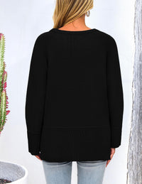 PRETTYGARDEN Women's Knit Fall Sweaters Long Sleeve Pullover Crewneck Split Hem Oversized Tunic Sweater Tops Winter Clothing