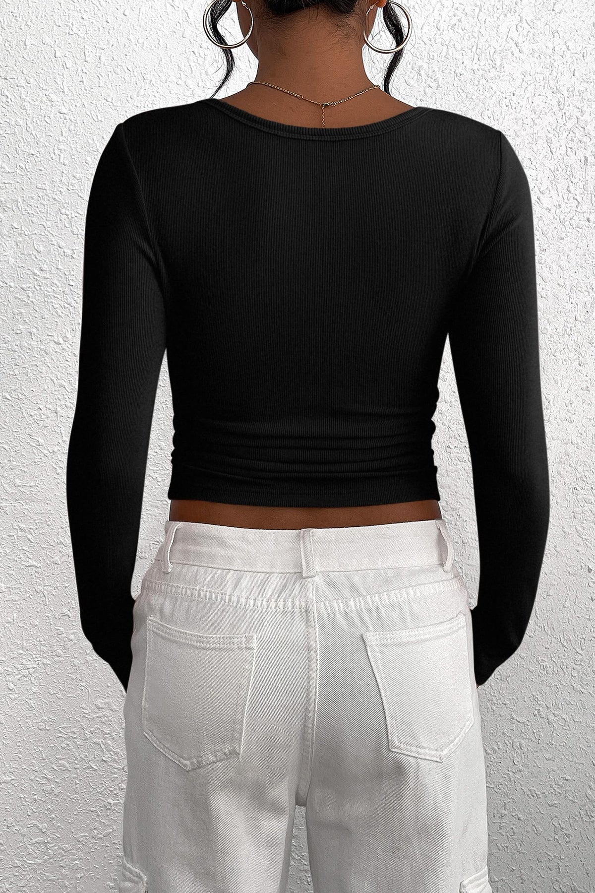 Long Sleeve Henley Button Down Ribbed Knit Slim Fit Casual T-shirts