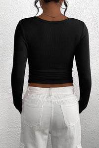 Long Sleeve Henley Button Down Ribbed Knit Slim Fit Casual T-shirts