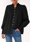 PRETTYGARDEN Womens Fall Lantern Long Sleeve Shirts Trendy Button V Neck Pleated Henley Tops Loose Work Blouses