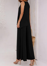 Asymmetrical Split Tank Tops Wide Leg Pants  Two Piece Sets
