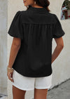 PRETTYGARDEN Womens Casual Summer Tops V Neck Short Puff Sleeve Pleated Cotton T Shirts Loose Dressy Blouses