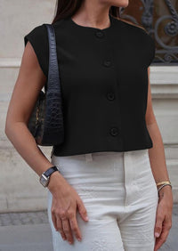 Dressy Business Casual Cap Sleeve Button Trendy Blazer Waistcoat Cardigan