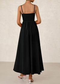 Smocked Beach Casual Spaghetti Strap Swing A Line Flowy Maxi Dresses