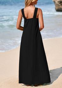 Casual Sleeveless Strappy Loose Flowy Beach Maxi Dress with Pockets