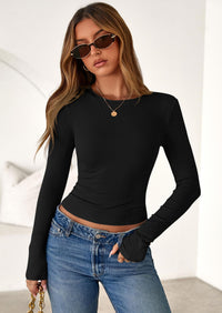 PRETTYGARDEN Womens Summer Fall Long Sleeve Shirts Ribbed Knit Fitted Basic Tee Going Out Tops Underscrub Casual Outfits