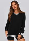 PRETTYGARDEN Women's Oversized Sweatshirts Casual Long Sleeve Stripes Knit V Neck Pullover Top Fall Teens Preppy Clothes