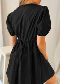 Casual Short Sleeve A Line Bow Tie Front Babydoll Loose Mini Dresses with Pockets