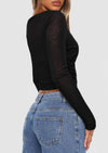 PRETTYGARDEN Women's Long Sleeve Sheer Crop Tops Boat Neck See Through Cover Up with Spaghetti Strap Camisole 2 Piece Blouses