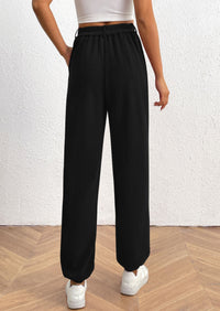 Elastic High Waisted Work Office Corduroy Casual Pants with Pockets