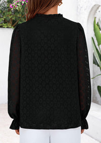 Eyelet Long Sleeve Casual Hollow Out Button Up Lace Blouse