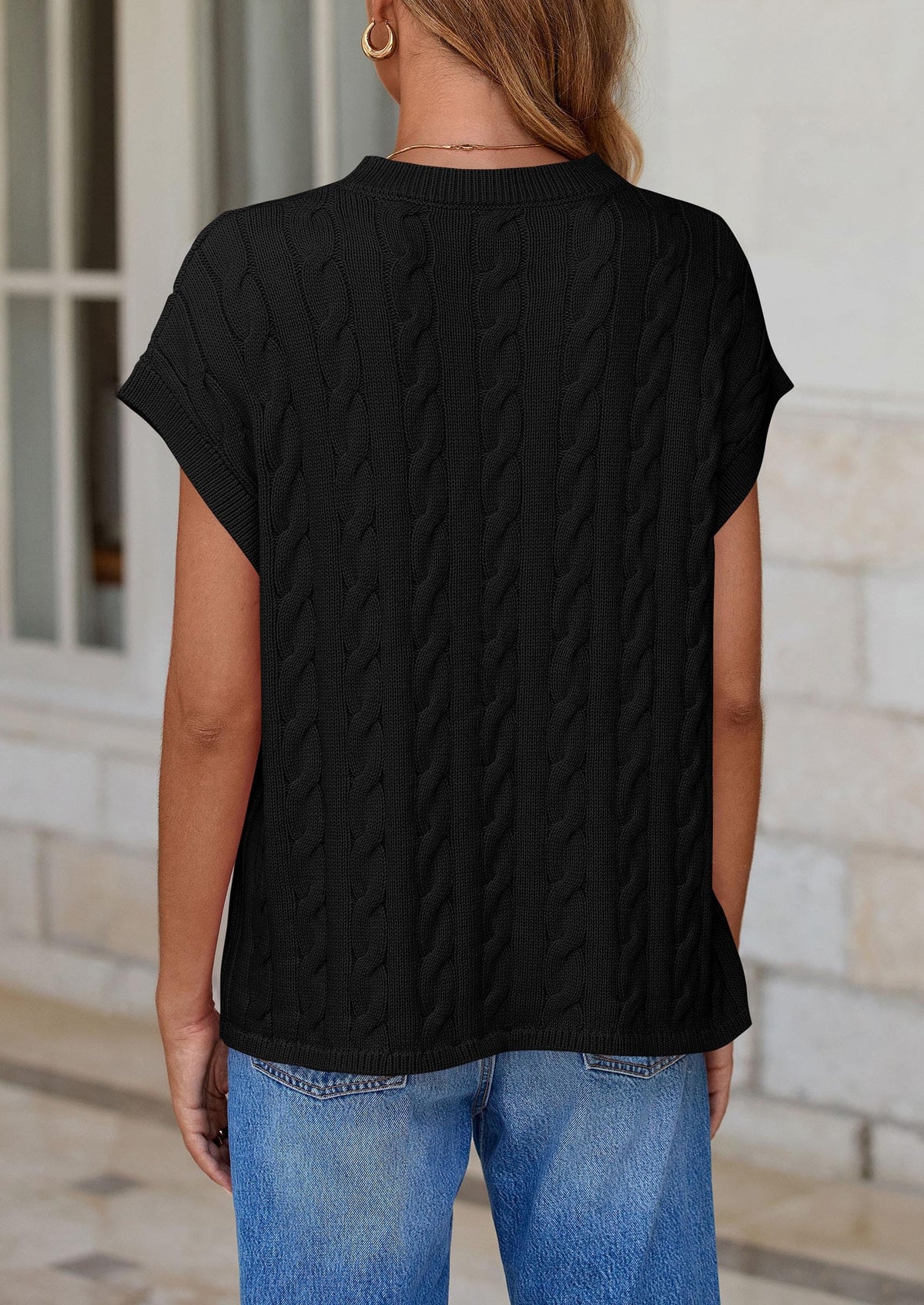 Casual Short Sleeve Crew Neck Knit Pullover Trendy Spring Outfits Sweater Vest