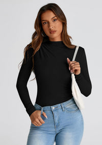 PRETTYGARDEN Womens Fall Y2K Going Out Crop Tops Long Sleeve Mock Neck Ruched Slim Fitted Basic Trendy Casual T Shirts Blouse