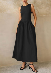 Casual Sleeveless Patchwork Knit Flowy Beach Maxi Dresses