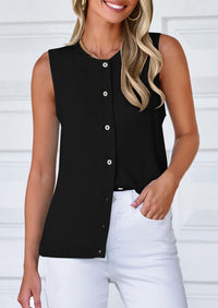 Sleeveless Button Down Business Casual Knit Tank Tops