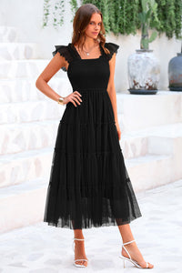 Casual Sleeveless Smocked Ruffle Tulle Flowy Beach Sundress